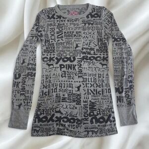 Victoria's Secret PINK 2006 punk graphic waffle knit long sleeve grunge emo goth